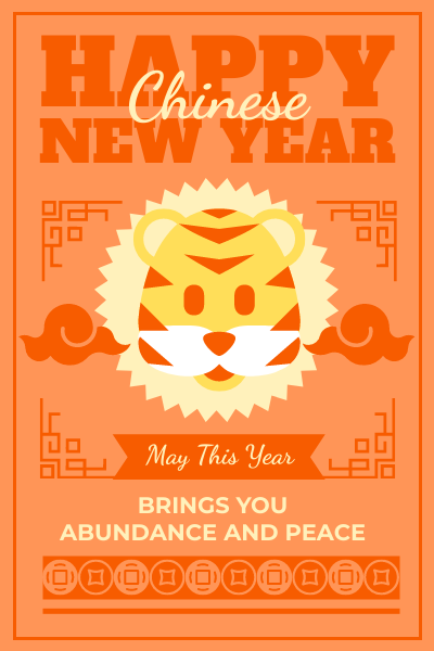 Greeting Card template: Orange Chinese Blessing New Year Greeting Card (Created by Visual Paradigm Online's Greeting Card maker)