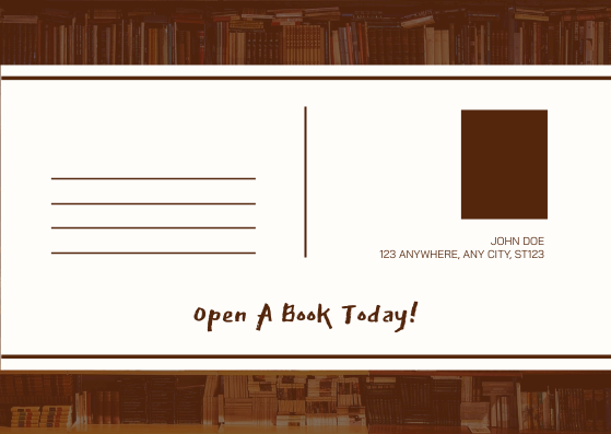 Postcard template: Brown Books Photo World Book Day Postcard (Created by Visual Paradigm Online's Postcard maker)
