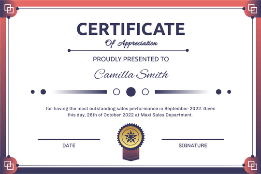 Certificate template: Gradient Ornament Certificate (Created by Visual Paradigm Online's Certificate maker)