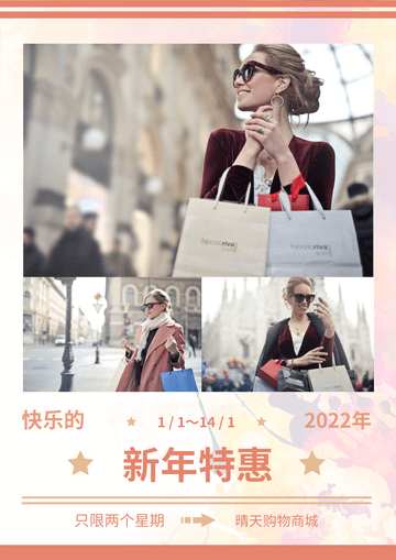 Editable flyers template:购物商城新年特惠宣传单张