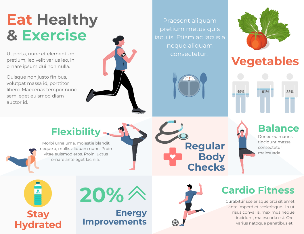 Infographic template: Healthy Exercise Diet Horizontal Infographic (Created by Visual Paradigm Online's Infographic maker)