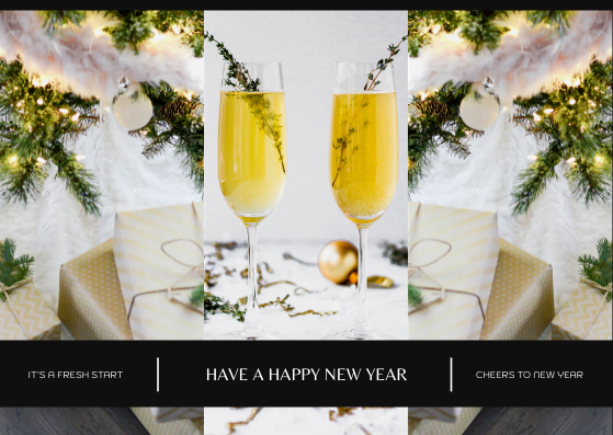 Postcard template: Yellow And Black New Year photos Postcard (Created by InfoART's Postcard maker)