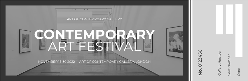 Ticket template: Contemporary Art Festival Ticket (Created by Visual Paradigm Online's Ticket maker)