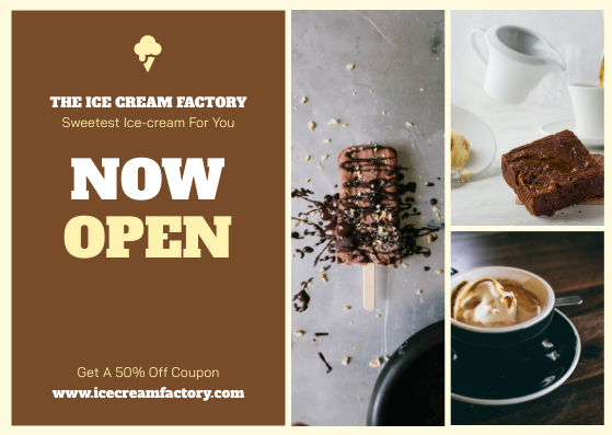 Postcard template: Yellow Brown Ice Cream Shop Postcard (Created by Visual Paradigm Online's Postcard maker)