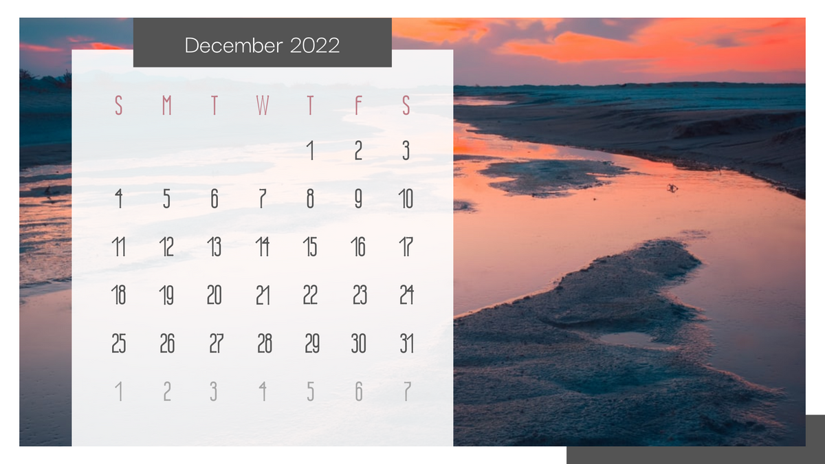 Calendar 模板。Sunset Scenery Calendar (由 Visual Paradigm Online 的Calendar软件制作)