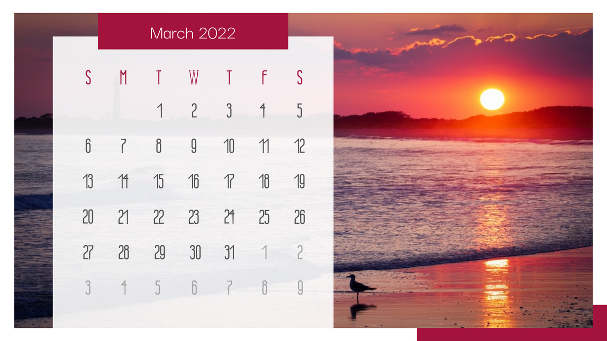 Calendar 模板。 Sunset Scenery Calendar (由 Visual Paradigm Online 的Calendar軟件製作)