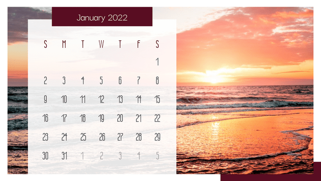 Calendar template: Sunset Scenery Calendar (Created by InfoART's  marker)