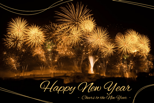 Editable greetingcards template:Gold Fireworks Happy New Year Greeting Card Greeting Card