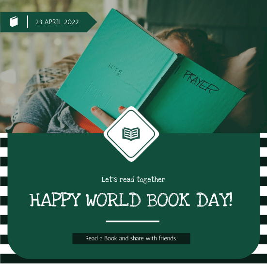 Invitation template: Green And Black Books Reading Photo World Book Day Invitation (Created by InfoART's Invitation maker)