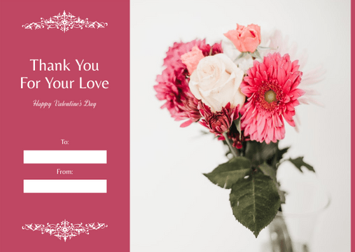 Editable giftcards template:Pink Flower Photo Valentine's Day Gift Card