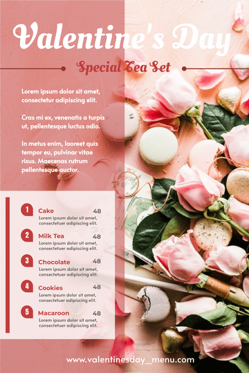Editable menus template:Valentine's Day Special Tea Set Menu