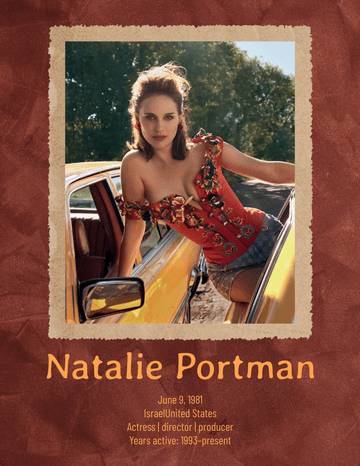 Biography 模板。 Natalie Portman Biography (由 Visual Paradigm Online 的Biography軟件製作)