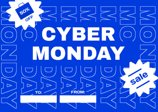 Gift Card template: Mono Blue Cyber Monday Typography Gift Card (Created by Visual Paradigm Online's Gift Card maker)
