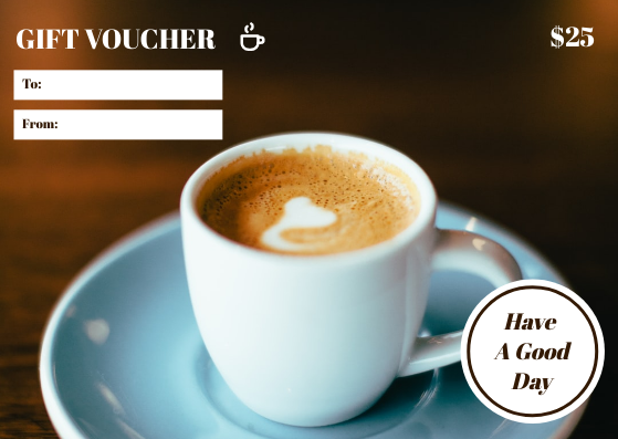 Gift Card template: Coffee Shop Photo Gift Card For Coffee (Created by Visual Paradigm Online's Gift Card maker)
