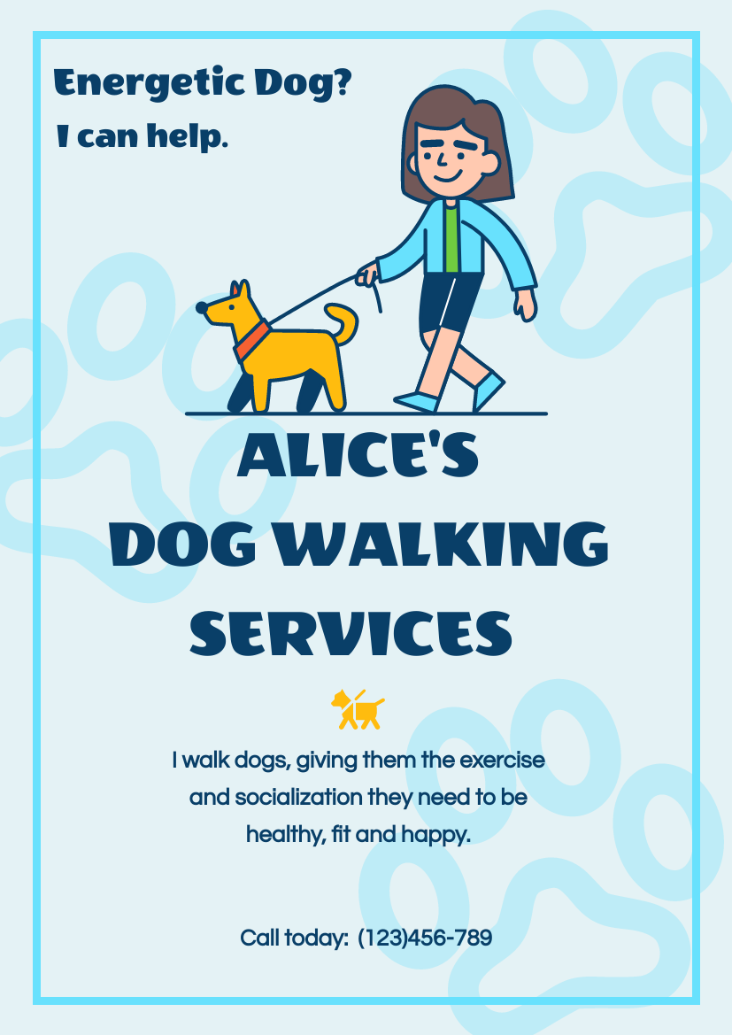 Flyer template: Dog Walking Service Introduction Flyer (Created by InfoART's Flyer maker)