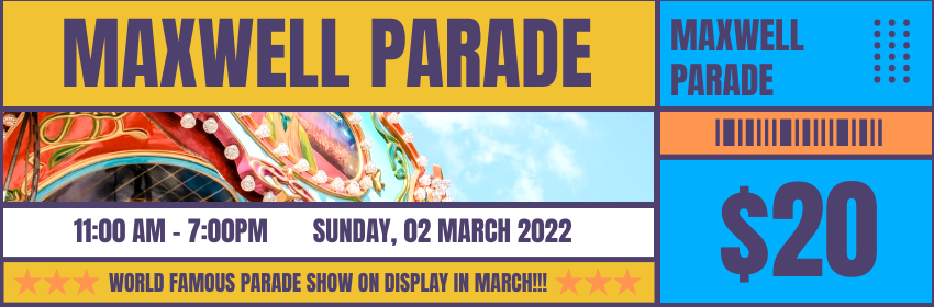 Ticket template: Funky Parade Show Ticket (Created by Visual Paradigm Online's Ticket maker)