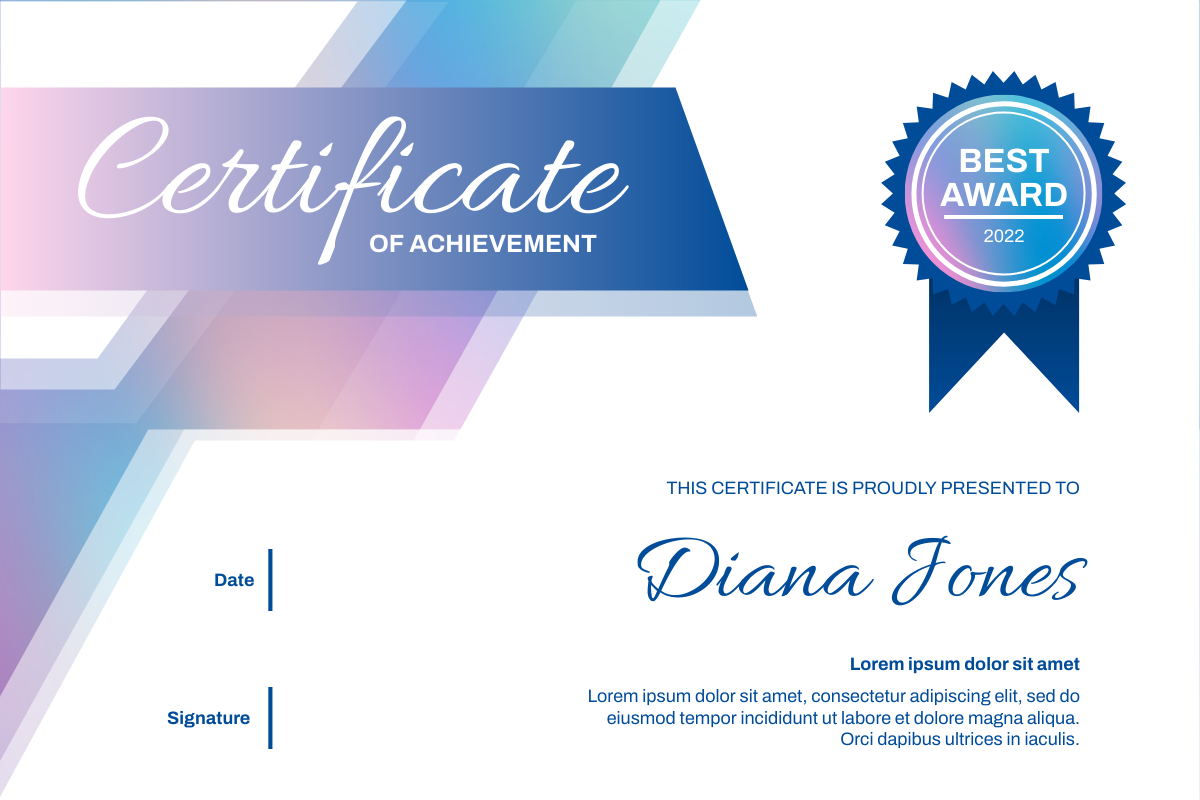 Holographic Certificate Of Best Award