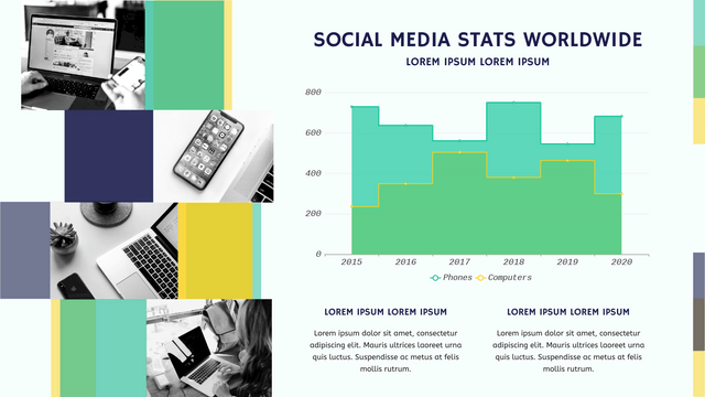 Social Media Stats Worldwide Stepped Area Chart