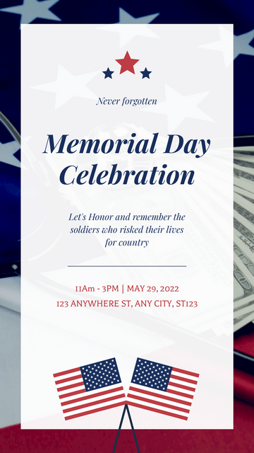 Editable instagramstories template:Red And Blue Bordered Flag Illustration Memorial Day Instagram Post