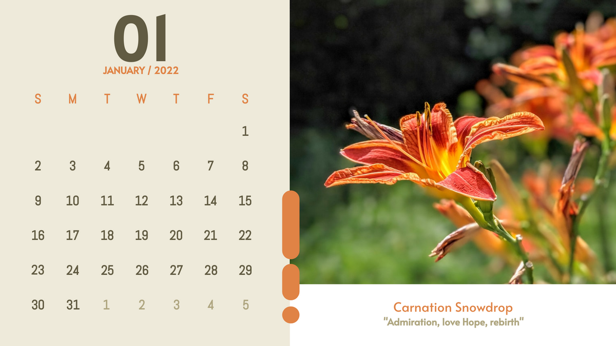 Calendar 模板。 Classy Floral Calendar (由 Visual Paradigm Online 的Calendar軟件製作)