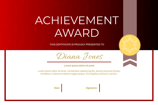 Certificate template: Dark Red Professional Certificate Of Achievement (Created by Visual Paradigm Online's Certificate maker)