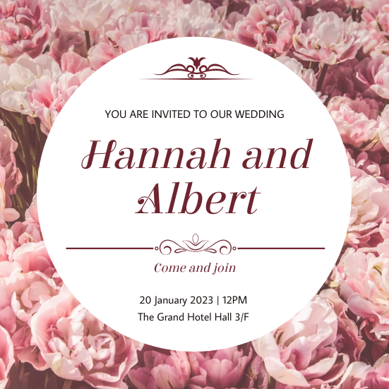 Invitation template: Dusty Pink Floral Round Wedding Invitation (Created by InfoART's Invitation maker)
