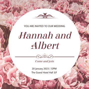 Editable invitations template:Dusty Pink Floral Round Wedding Invitation