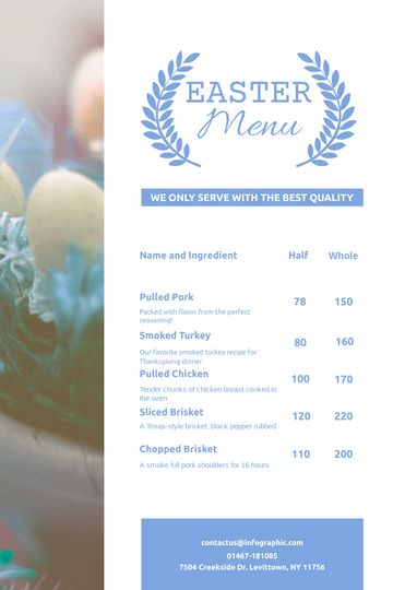 Editable menus template:Easter Celebration Steak Menu