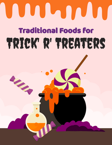 小冊子 模板。 Traditional Foods for Trick'r'Treaters (由 Visual Paradigm Online 的小冊子軟件製作)