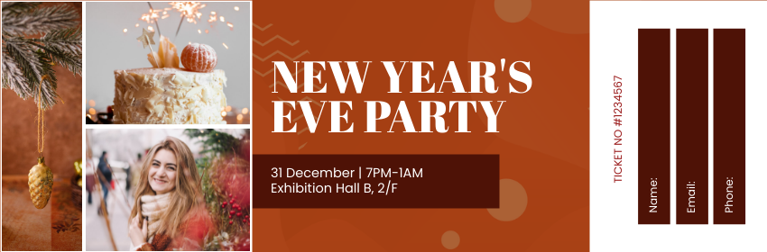 Ticket template: New Year's Eve Party Ticket (Created by Visual Paradigm Online's Ticket maker)