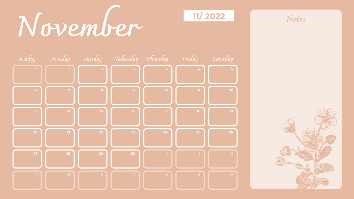 Calendar 模板。 Foral Calendar 2022 With Notes (由 Visual Paradigm Online 的Calendar軟件製作)