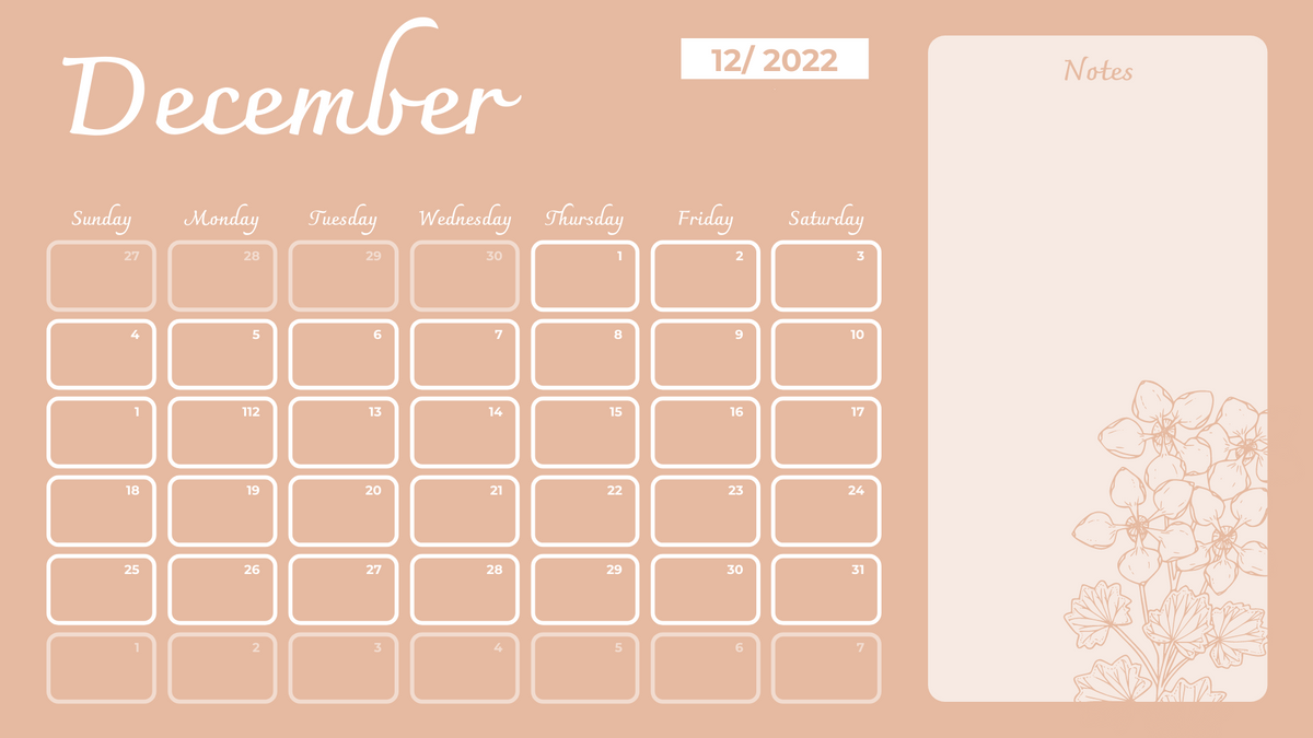 Calendar 模板。Foral Calendar 2022 With Notes (由 Visual Paradigm Online 的Calendar软件制作)