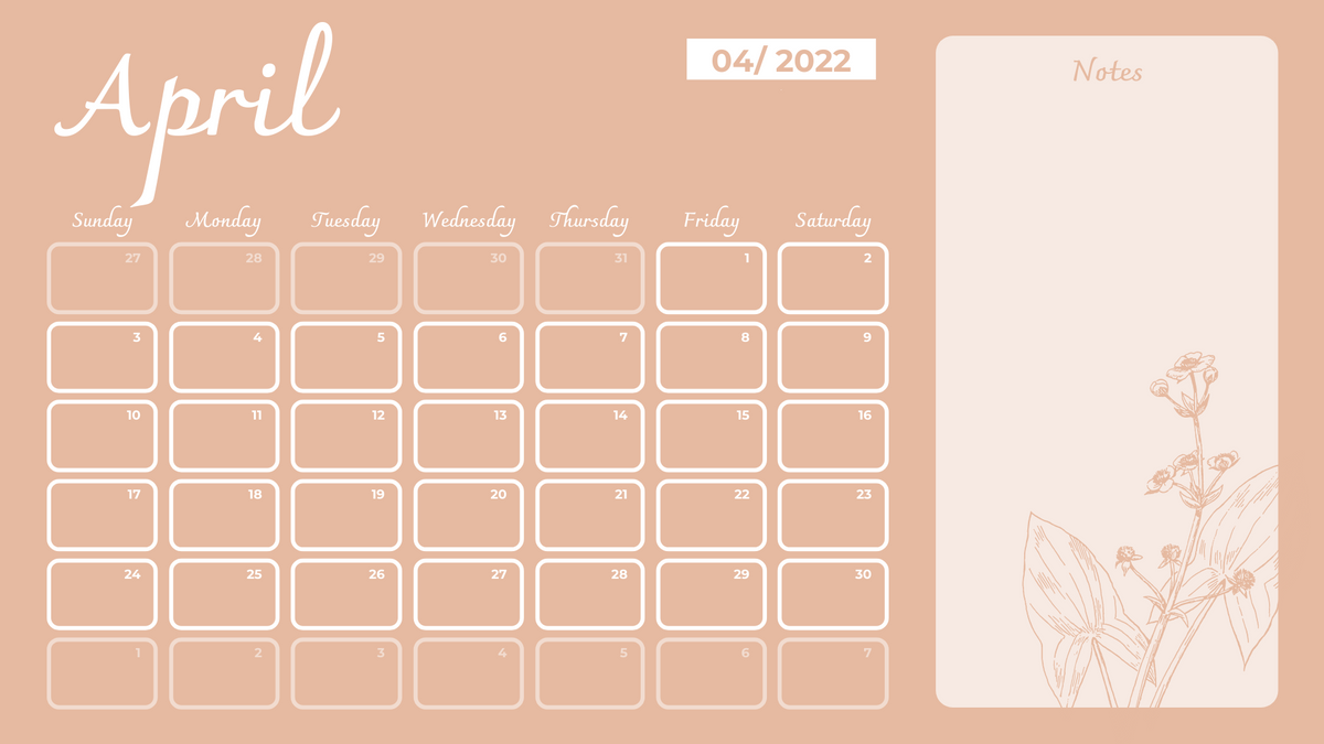 Calendar template: Foral Calendar 2022 With Notes (Created by Visual Paradigm Online's Calendar maker)