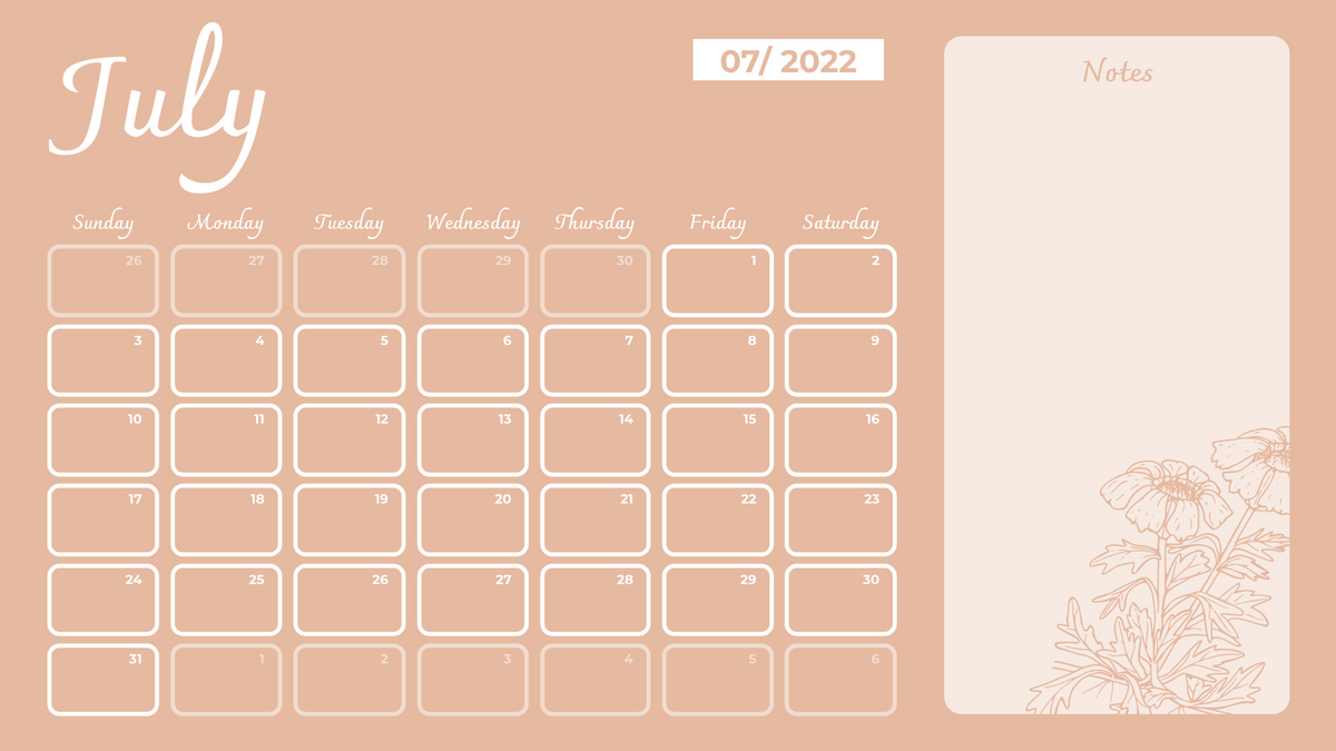 Calendar template: Foral Calendar 2022 With Notes (Created by Visual Paradigm Online's Calendar maker)