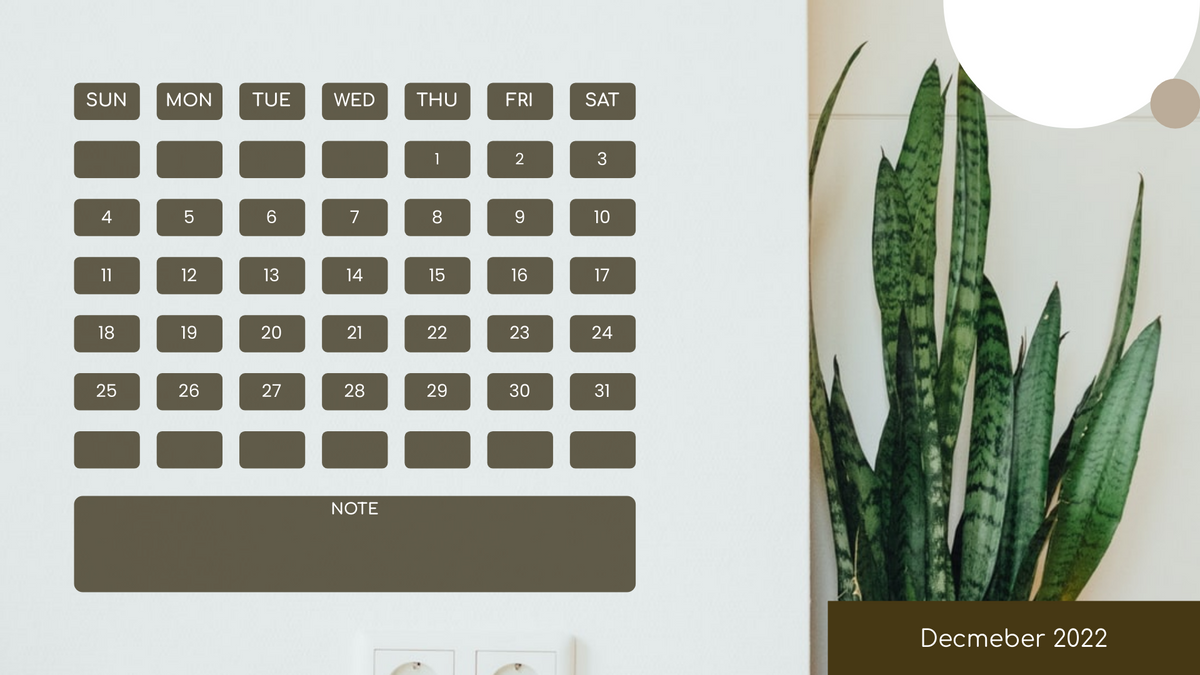Calendar template: Minimal Home Style Calendar (Created by Visual Paradigm Online's Calendar maker)