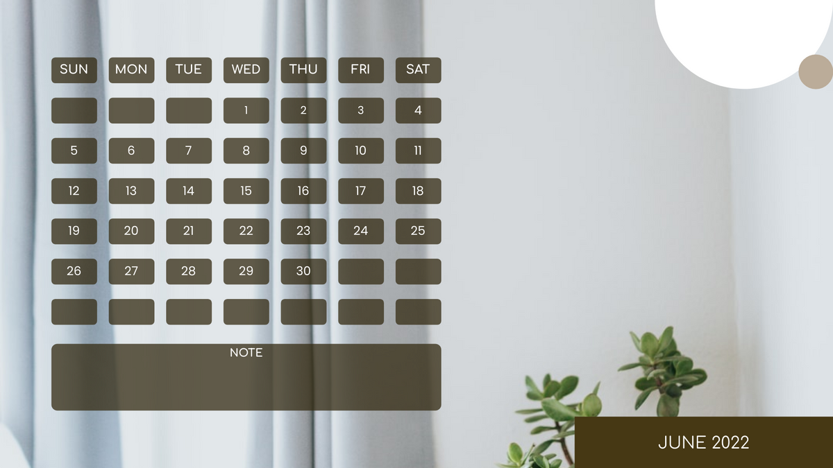 Calendar template: Minimal Home Style Calendar (Created by Visual Paradigm Online's Calendar maker)