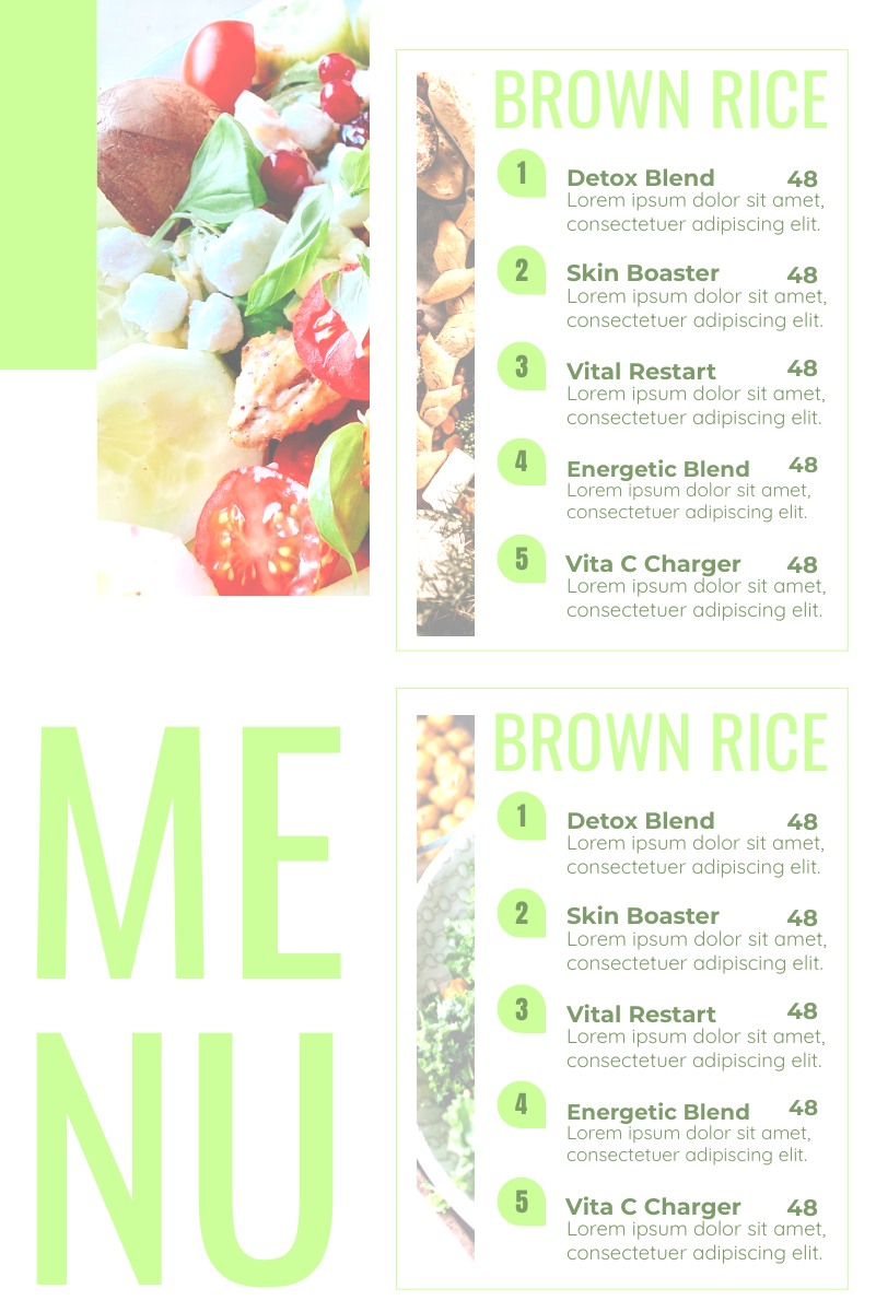 Menu template: Fresh Salad Menu (Created by InfoART's Menu maker)
