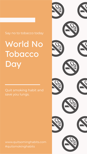 Editable instagramstories template:Simple Orange No Smoking Patterns World No Tobacco Day Instagram Story