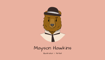 Pink And Brown Bear Illustration Business Card