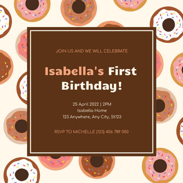 Editable invitations template:Donuts Illustrations The First Birthday Party Invitation