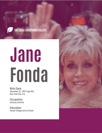 Biography template: Jane Fonda Biography (Created by Visual Paradigm Online's Biography maker)