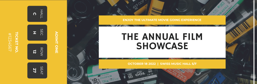 Ticket template: The Annual Film Showcase Ticket (Created by Visual Paradigm Online's Ticket maker)