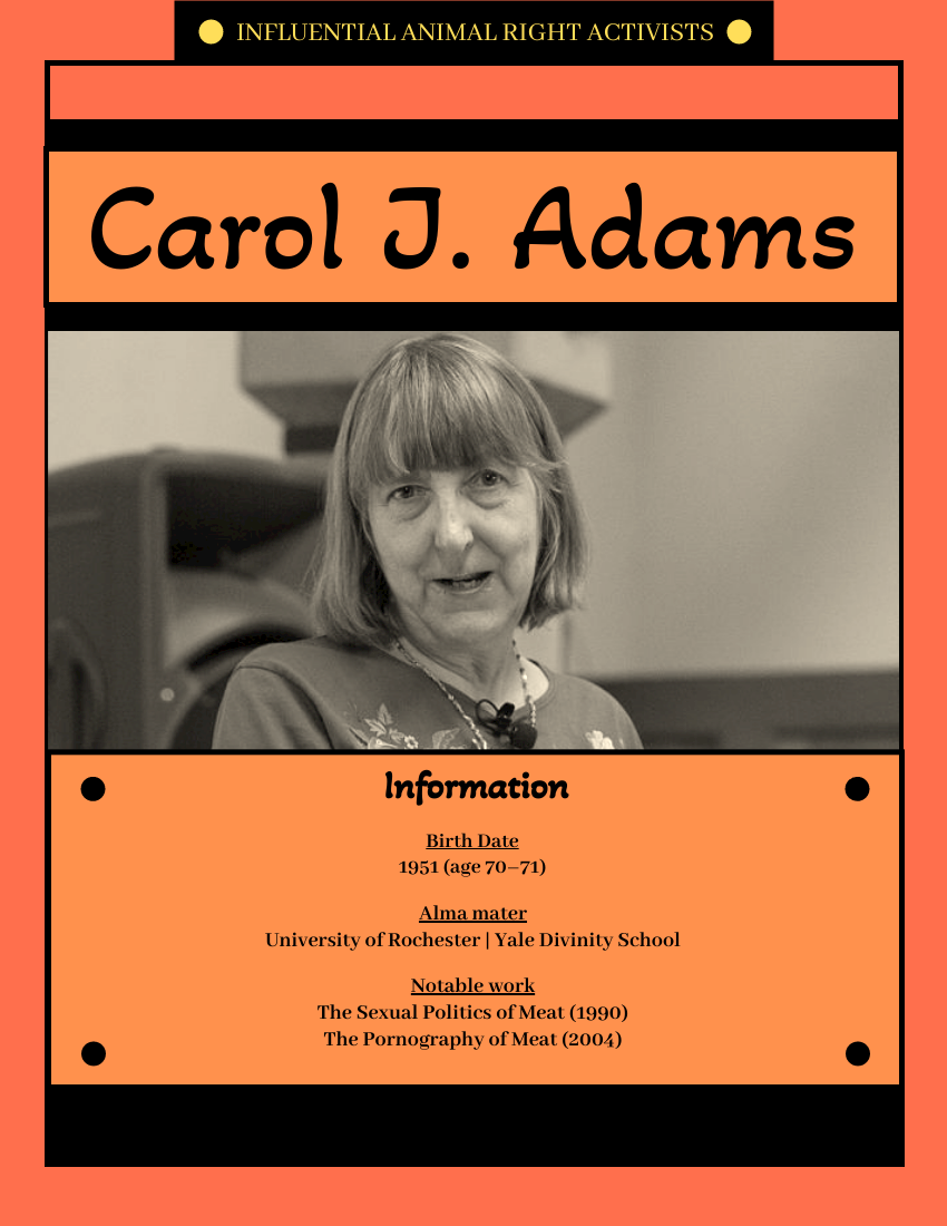 Biography template: Carol J. Adams Biography (Created by Visual Paradigm Online's Biography maker)