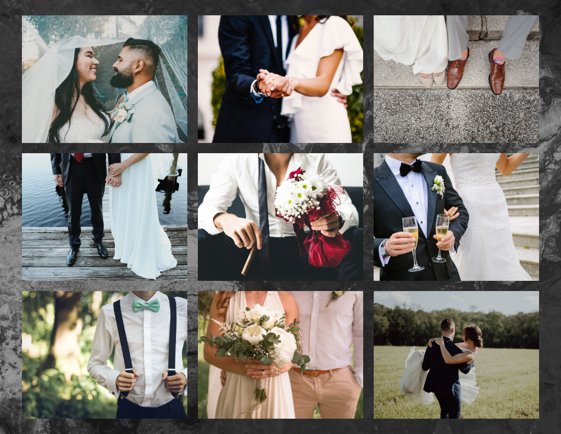 婚禮照相簿 模板。 Glamorous Black Wedding Photo Book (由 Visual Paradigm Online 的婚禮照相簿軟件製作)