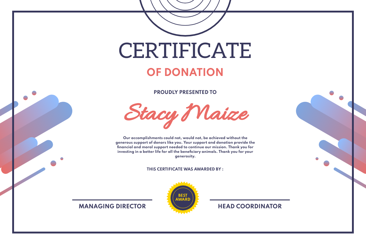Certificate template: Gradient Donation Certificate (Created by InfoART's Certificate maker)