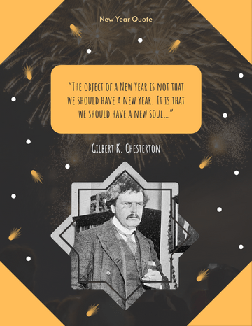 Quote template:  The object of a New Year is not that we should have a new year. It is that we should have a new soul. —Gilbert K. Chesterton (Created by Visual Paradigm Online's Quote maker)