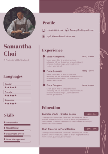 Resume template: Floral Resume 2 (Created by Visual Paradigm Online's Resume maker)