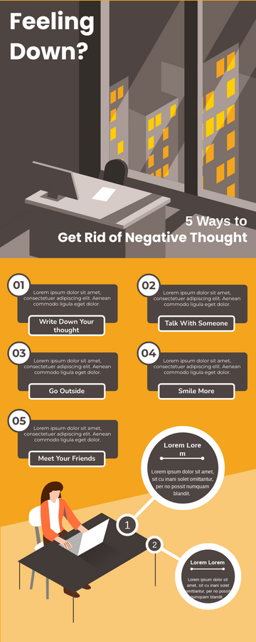Infographic template: 5 Ways To Get Rid Of Negative Thought (Created by Visual Paradigm Online's Infographic maker)