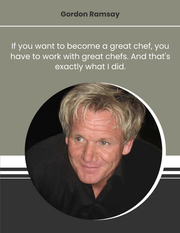 Quote template: If you want to become a great chef, you have to work with great chefs. And that's exactly what I did. - Gordon Ramsay  (Created by Visual Paradigm Online's Quote maker)