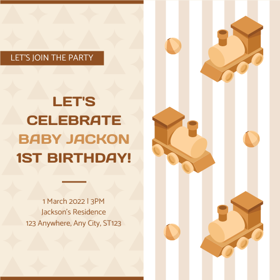 Invitation template: Brown Toys Illustration Baby Birthday Invitation (Created by Visual Paradigm Online's Invitation maker)